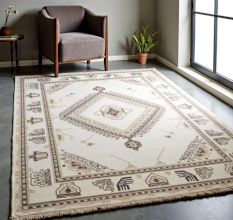 Modern Geometric Beige Wool Carpet